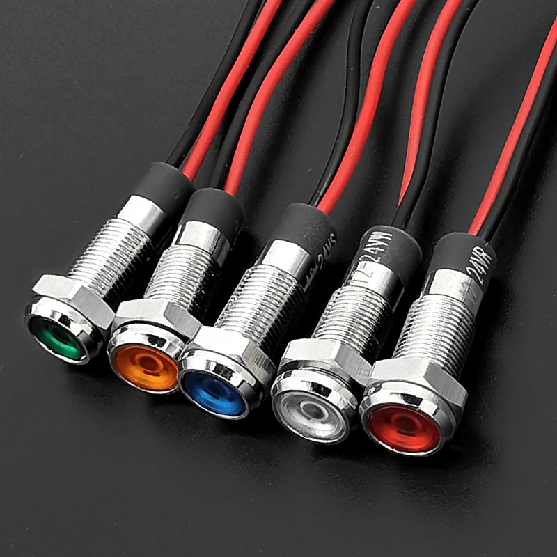 1pcs 6mm Flat head LED Metal Indicator light waterproof Signal lamp 3V 5V 6V 12V 24V 220v with wire red yellow blue green white