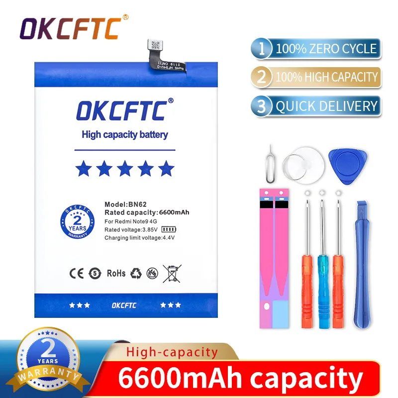 OKCFTC New High Qulity 6900mAh BN62 Battery For Xiaomi Pocophone Poco M3 For Redmi 9T Battery + Tools