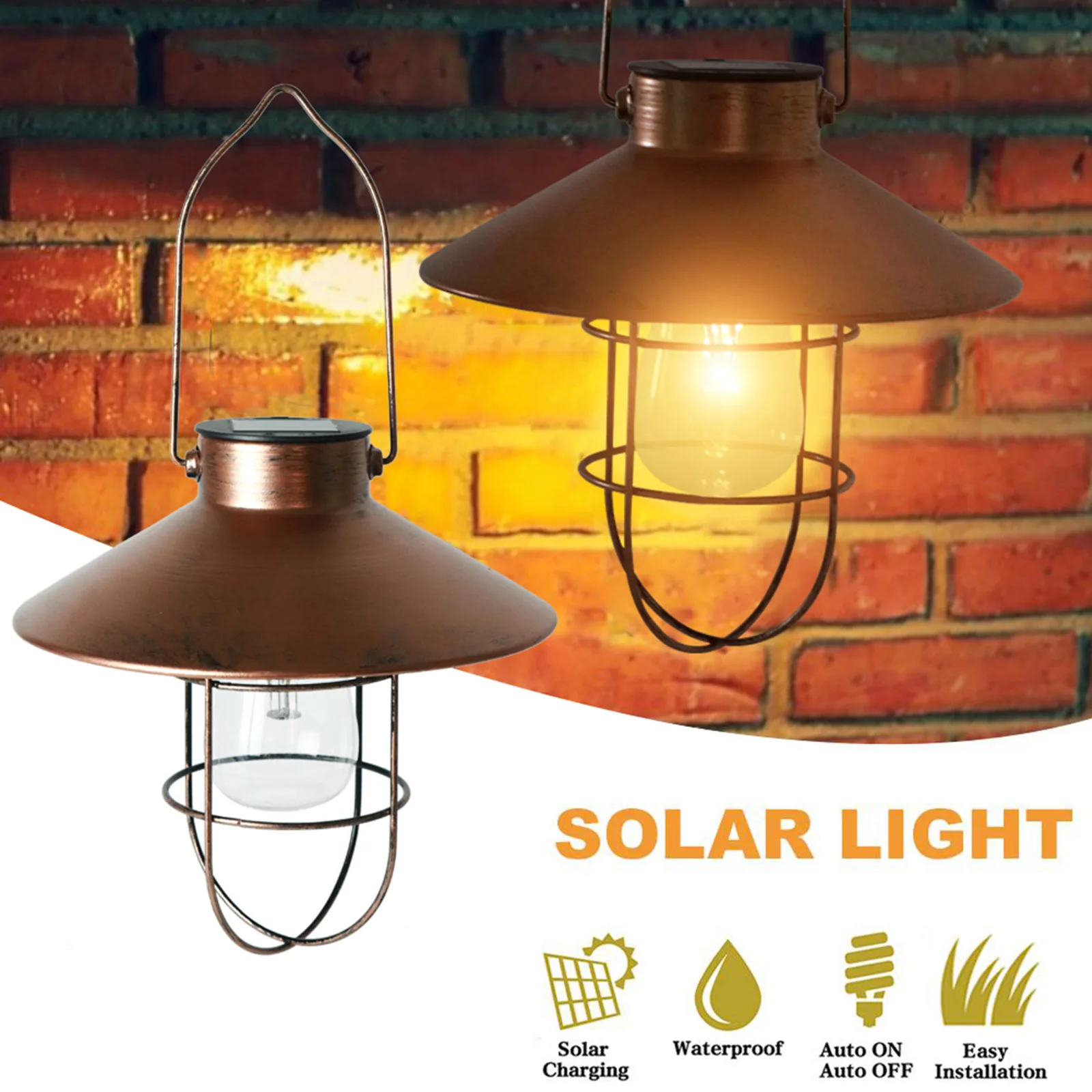 

Iron Outdoor Solar Lights Bulb Disc Hanging Lamp Waterproof Garden Light Terrace Decoration Retro Lantern Solar Lamps