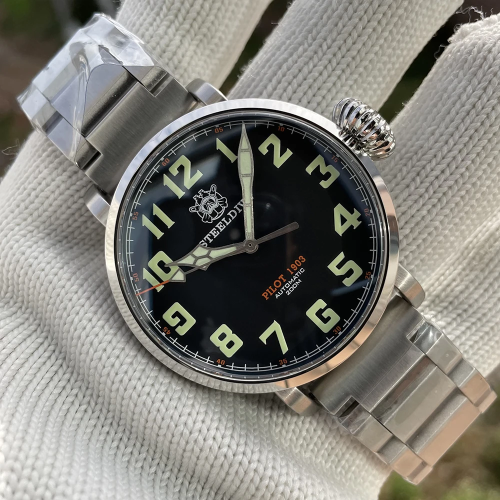 STEELDIVE SD1903 Big Size 46.5MM Case Super Luminous C3 Green Black Dial NH35 Automatic Watch 200M Waterproof Men Watches