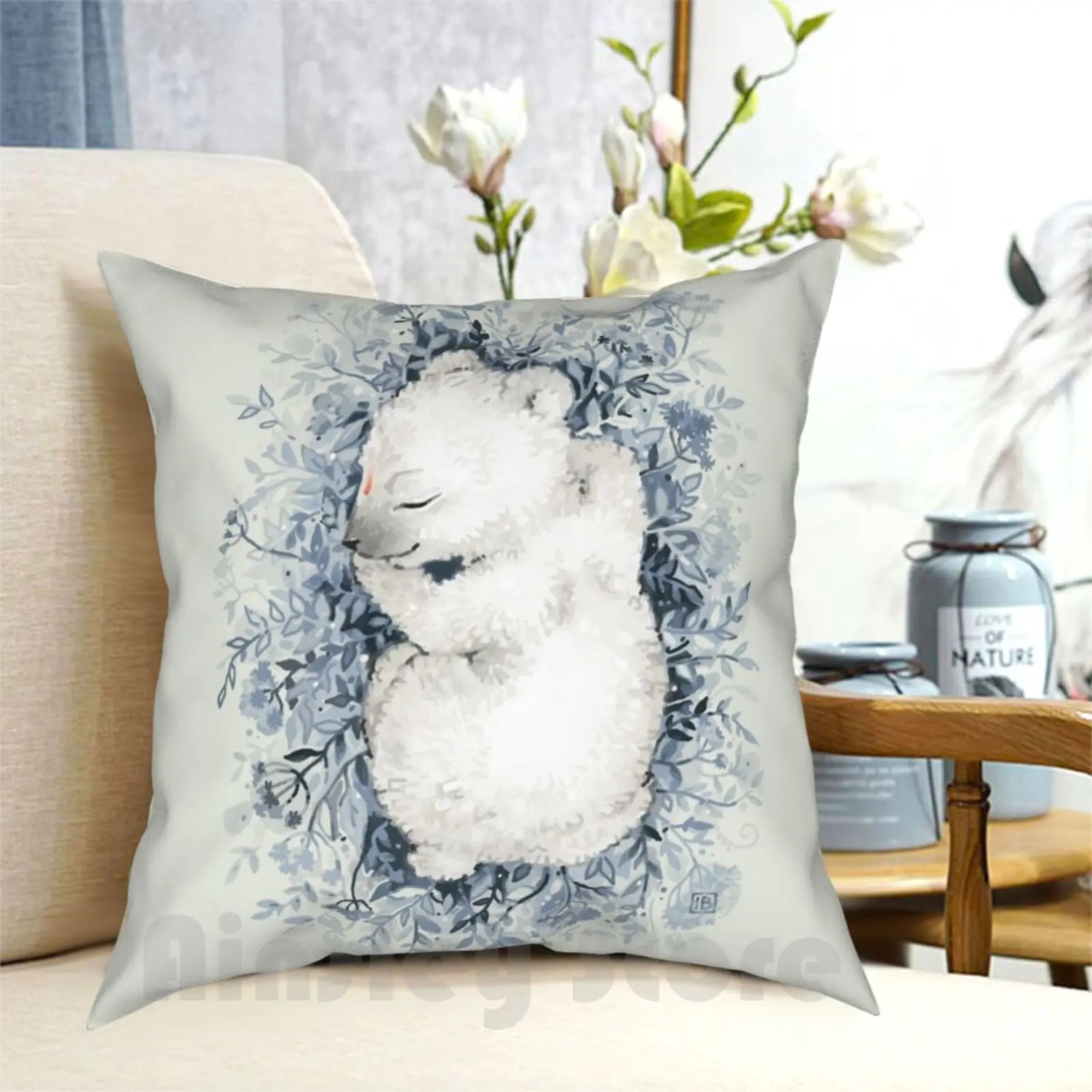 Polar Slumber Pillow Case Printed Home Soft DIY Pillow cover Cute Little Bear Cub Sleep Forest Leaves Fur Animal Wild