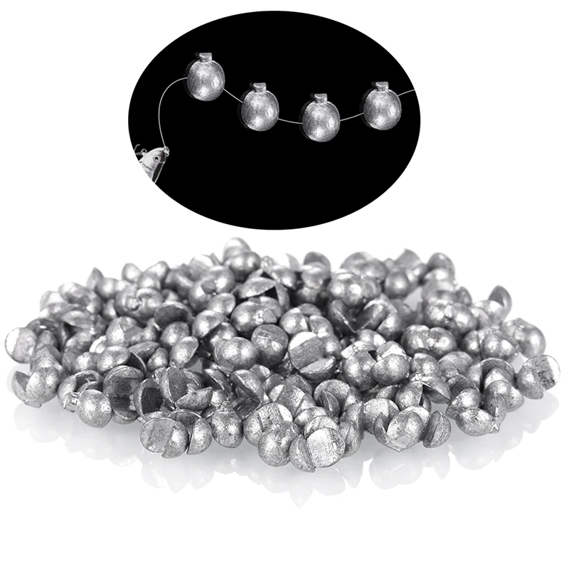 50pcs/lot Open Bite Lead Set Lead Sinking Split Shots Fishing Sinkers Drop Biting Round Plumb Bob Auxiliary Fishing Accessories