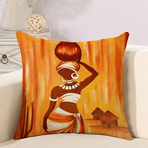 Painted African women linen pillowcase sofa cushion cover home decoration can be customized for you 40x40 50x50 60x60 45x45