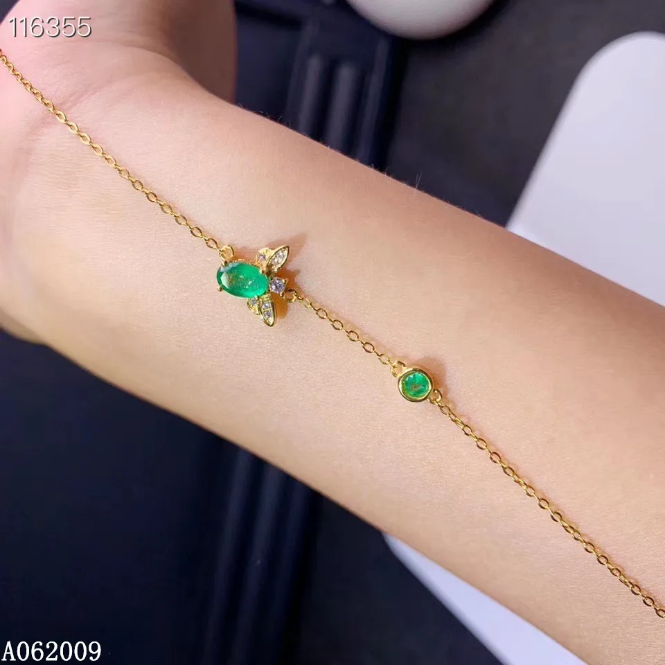 

KJJEAXCMY fine jewelry 925 sterling silver inlaid natural emerald bracelet noble girl new hand bracelet support testing