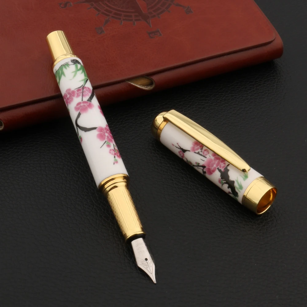 Luxury 9005 ceramic Fountain Pen Chinese Painting Red Plum Blossom School Student Office Gifts Stationery Golden Ink Pens