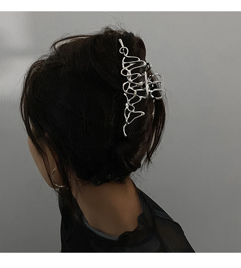 Ruoshui Frau Neuheit Unregelmäßigen Haarnadeln Punk Stil Metall Silber Haar Krallen Barrettes Frauen Haar Zubehör Haar Clips Hairgrip – Detail 13
