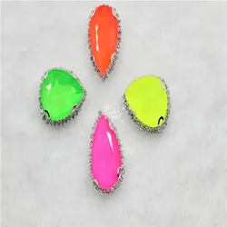 neon Color rhinestone Applique Strass Diamond with claw Buttons teardrop shape Jewelry making ClothingSEW ON
