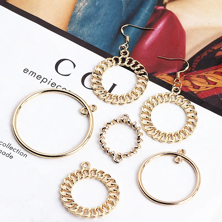 DIY ear ornament accessory alloy simple circle chain overlapping spiral round earrings earrings material hanging piece