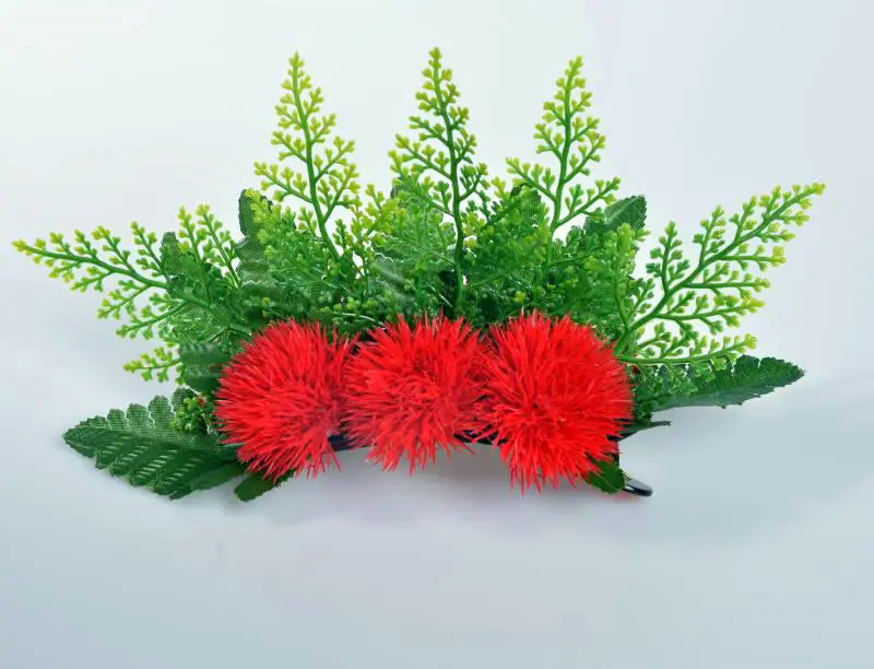 Free Shipping 50pcs/Lot HC00041 Lehua Hair Clip W Plastic&Silk Fern leaves Hair Accessories Hawaii Tropical Hairpin Wholesales