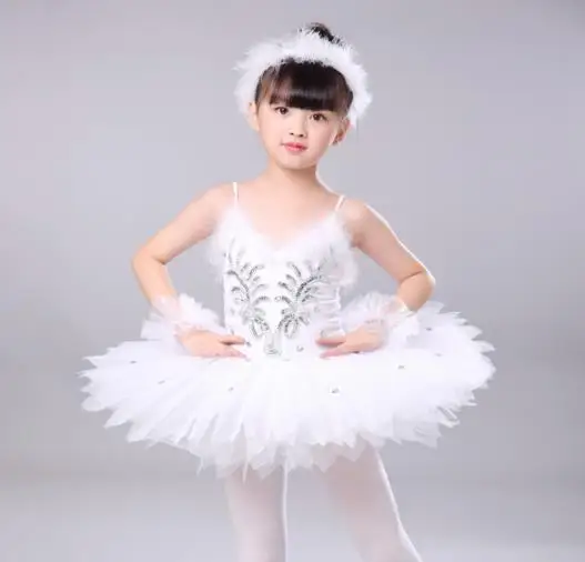 New children\'s swan TUTU sequin suspenders  Ballet Tutu Pancake Children White Swan Lake Ballet Costume Kids