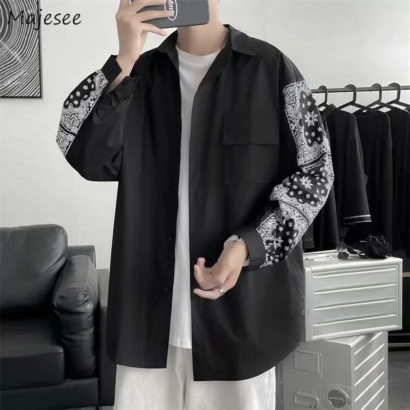 

Long Sleeve Shirts Men Oversized 3XL Casual Print Turn-down Collar Outerwear Spring Male Chic Harajuku Hip Hop Korean Fashion