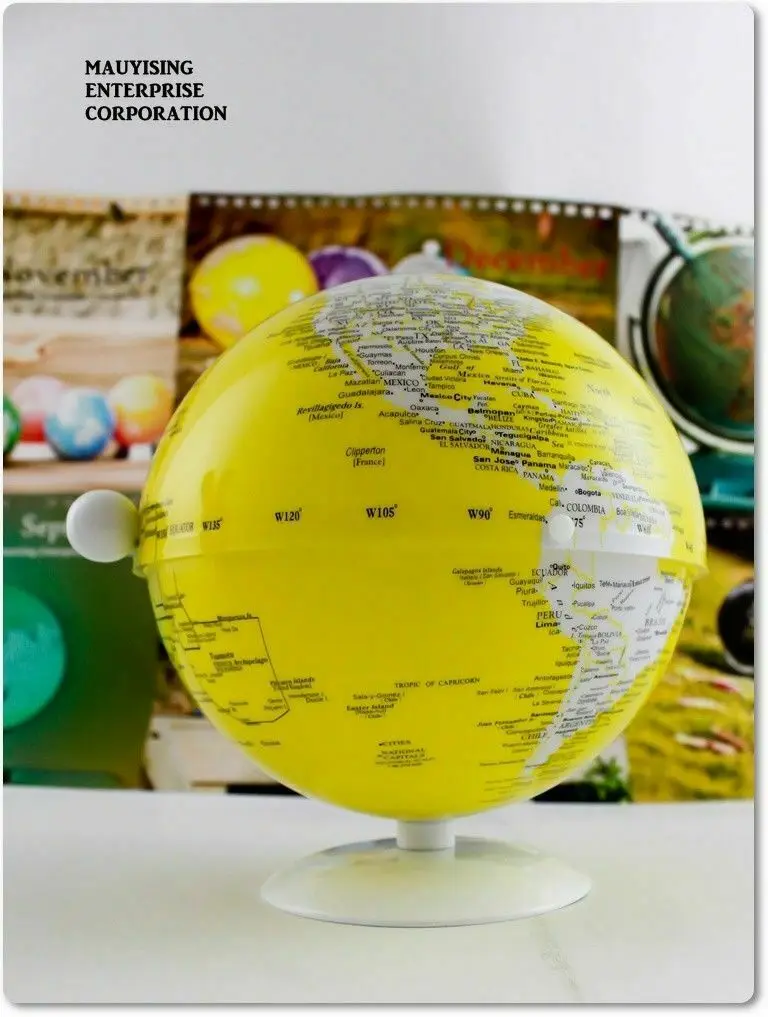 

5in Dia World Globe Yellow PVC English Map Earth Globe Home Desk Decoration Education Technology Learning Toy