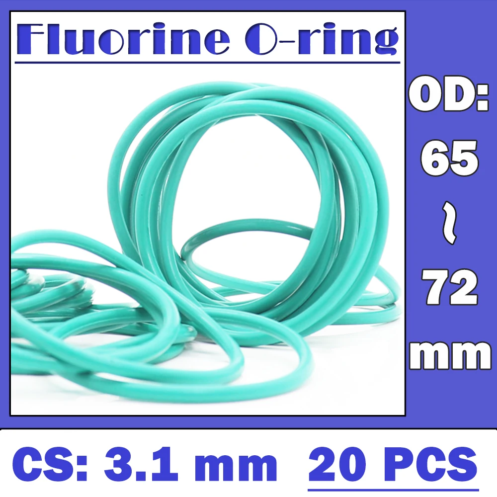 

CS3.1mm FKM резиновое уплотнительное кольцо OD 65/66/67/68/69/70/71/72*3,1 мм 20 шт уплотнительное кольцо Фтор прокладка сальник зеленый Оринг