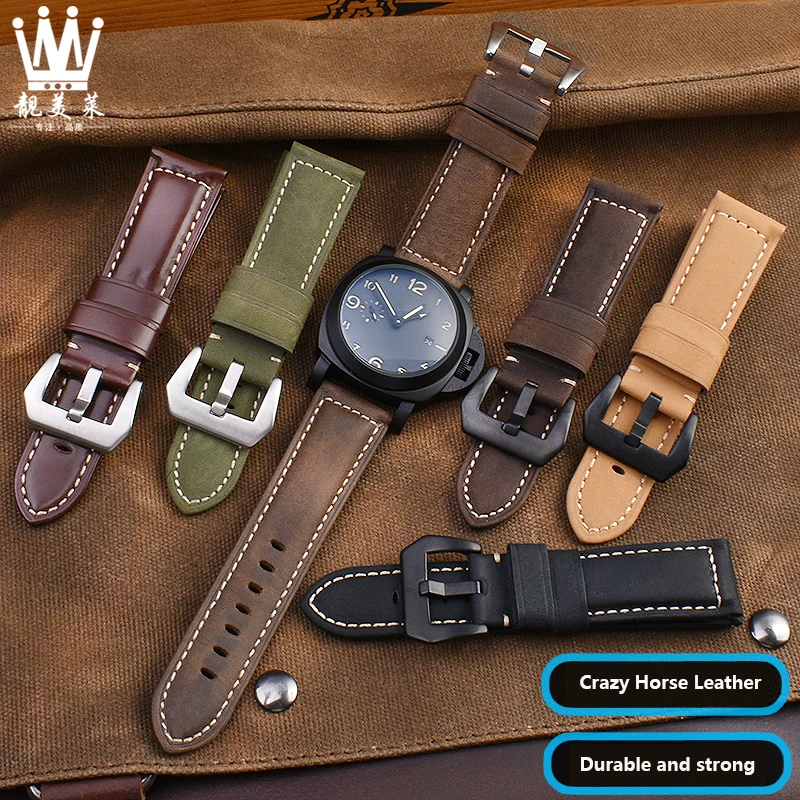 For Panerai genuine Cowhide Frosted leather watchband 22 24mm 26mm strap black khaki Dark brown PAM111 441 Wrist strap Bracelet