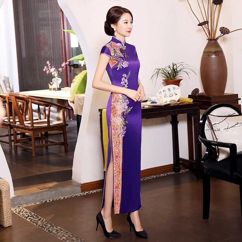 Novelty Women New Chinese Traditional Long Qipao Fashion Stage Show Social Etiquette Dress Vintage Classic Slim Cheongsam