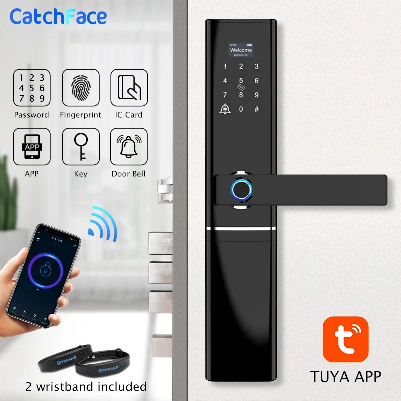 Tuya Fingerprint Smart Door lock  Wifi Code RFID Card Key Digital Electronic Lock with Doorbell Deadbolt Lock For Home Security