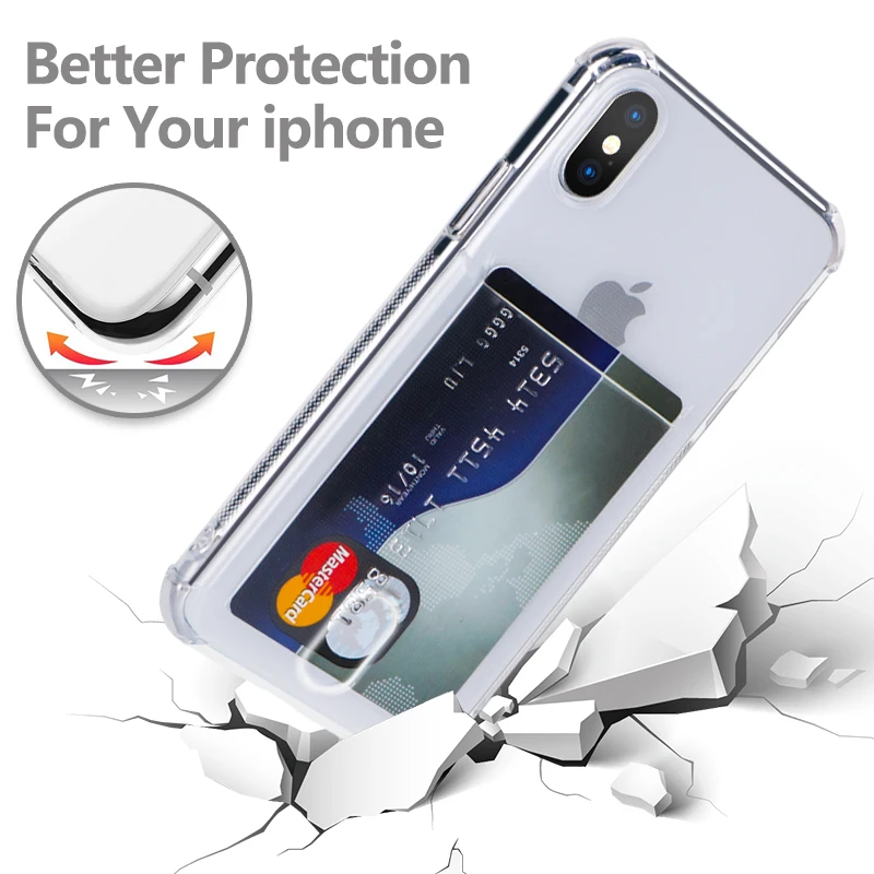 Fashion shockproof Credit Card Holder Transparent Case for huawei  P20 lite P30 pro mate20 30 TPU Cover For iphone11 pro X 7 8