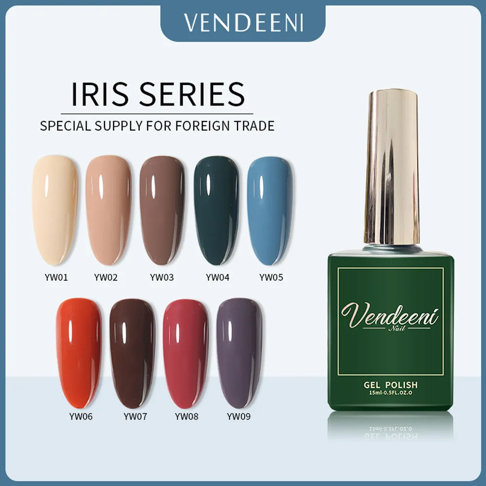 Vendeeni 15ml 9 Colors/set Red Blue Brown Color Gel Nail Polish Soak Off UV LED Pure Color Nail Varnish Manicure Hybrid Lacquer