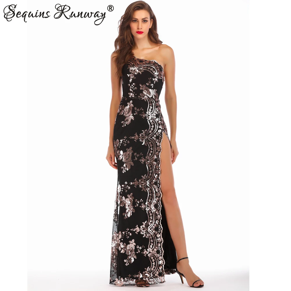 Maxivestido Sexy de lentejuelas sin hombros para mujer, vestido negro elegante, ajustado, largo, para fiesta y club nocturno