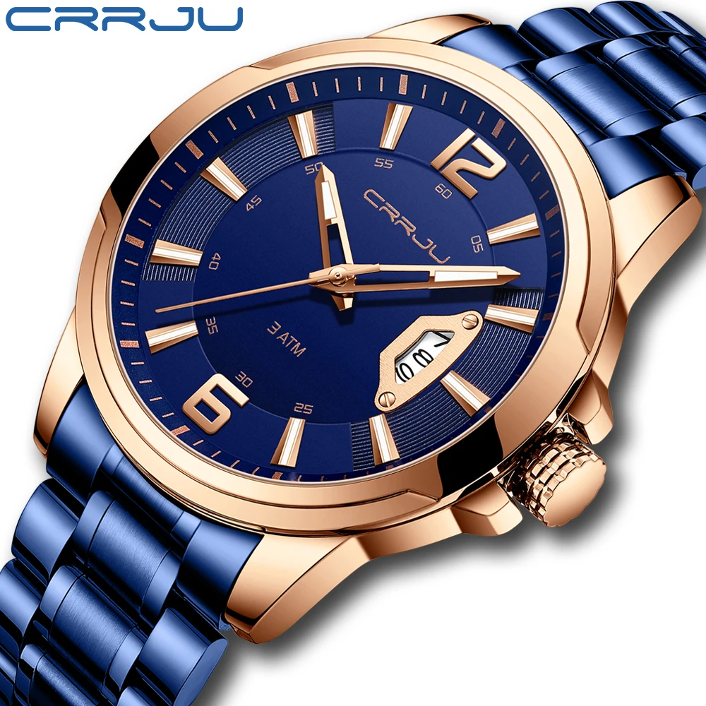 CRRJU 2021 Watches for Men Luxury Waterproof Quartz Wristwatch Stainless Steel Date Business Mens Watch Relogio Masculino