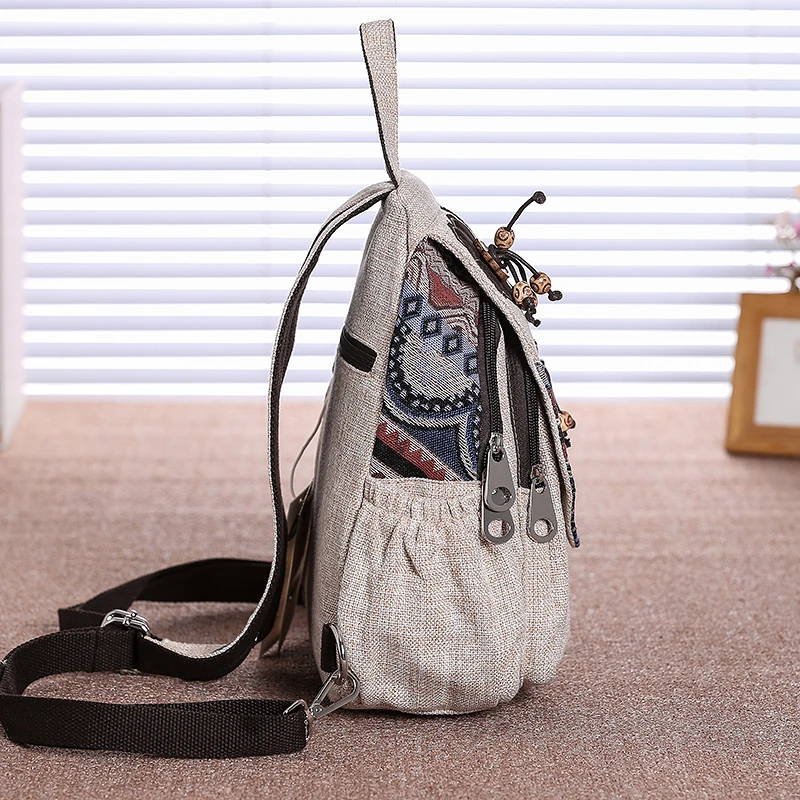 Chinese Style Linen Women Backpack Casual  Floral Printing Vintage Art Shoulders Bag Retro Female Canvas Backpack