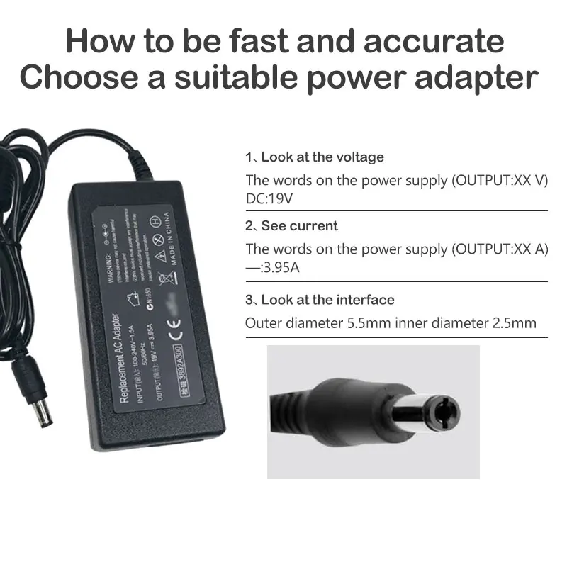 Chargeur d'ordinateur portable 19V, 3,95 a, 75W, 5.5MM x 2.5MM, adaptateur secteur pour Satellite Toshiba, PA-1750-01, PA-1750-04, PA-1750-09, PA-1750-24