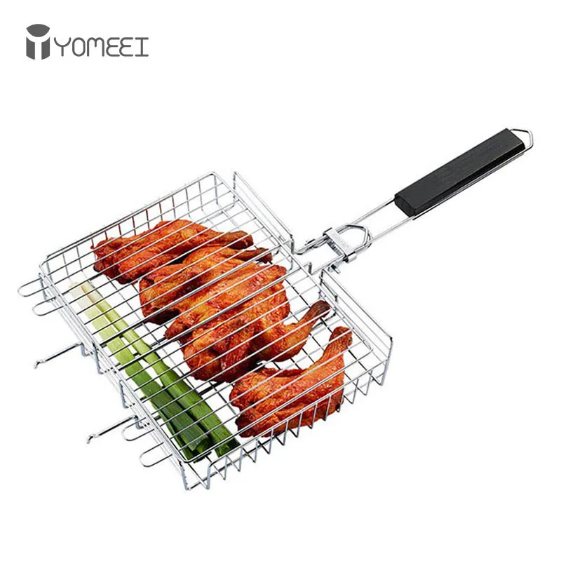 

YOMEEI Non-stick Barbecue Net Foldable BBQ Grilling Portable BBQ Basket Net Fish Meat Hamburg Net Camping Picnic Tools