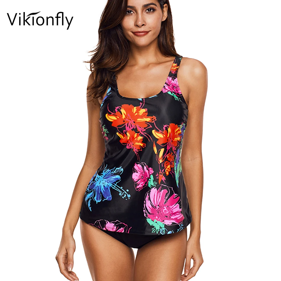 Vikionfly 5XL حجم كبير ملابس النساء 2021 الأزهار مبطن Tankini ملابس السباحة الإناث 2 قطعة لباس سباحة ل laide ثوب السباحة