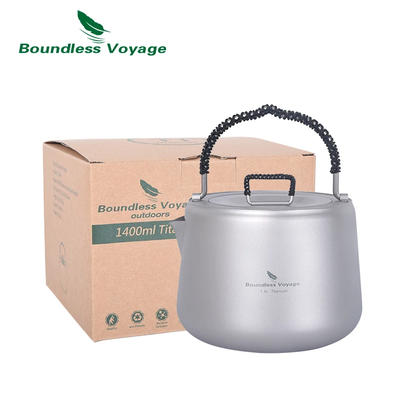 Boundless Voyage 1.4L Titanium Kettle Camping Water Jug Bottle Coffee Tea Pot with Filter Big Capacity Outdoor Indoor Cookware