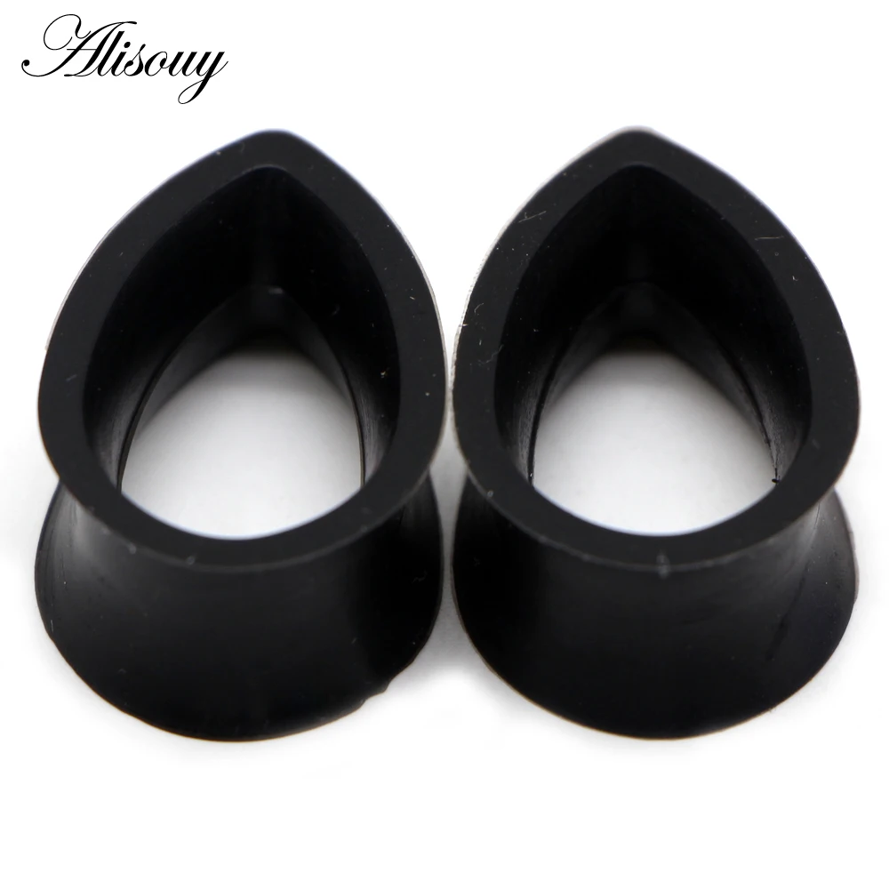 Alisouy 2pcs Flexible Silicone Water Drop Ear Plugs Gauges Plugs Tunnels Body Jewelry Piercing Stretcher Teardrop Ear Expanders