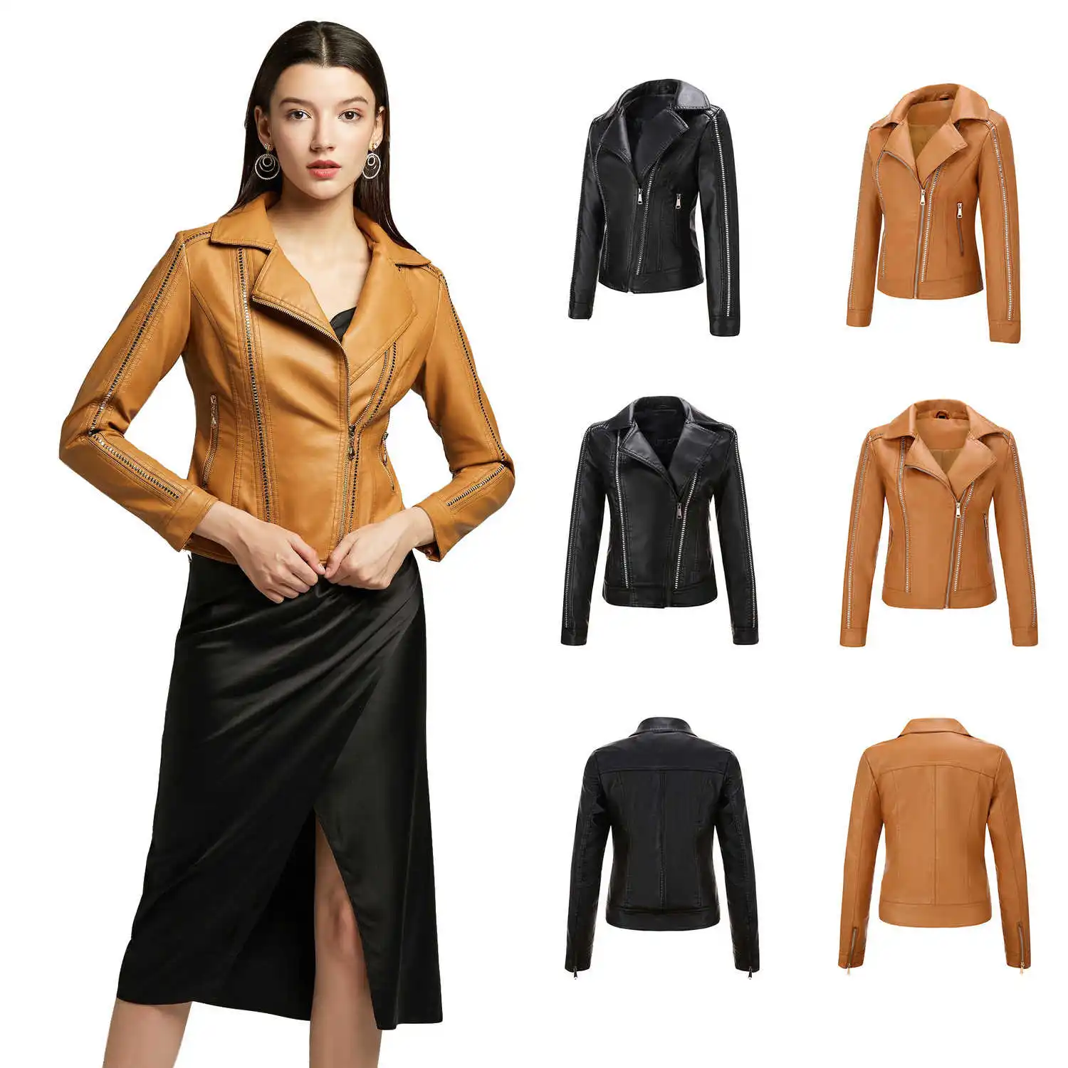 Chaquetas y abrigos de cuero sintético para mujer, abrigo de manga larga de estilo gótico Punk, para Otoño e Invierno