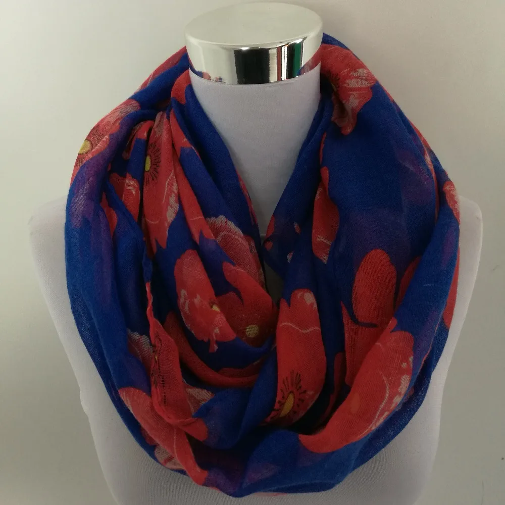 New women Ladies Fashion Viscose cotton big flowers Print infinity scarf Fashion Poppies Scarves Shawl Wrap hot sale neckerchief