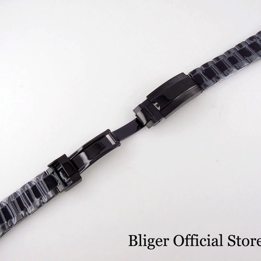 BLIGER Nologo Middle Polish Black PVD Plated Steel Band Bracelet 20MM Width Lug Glide Lock  Clasp