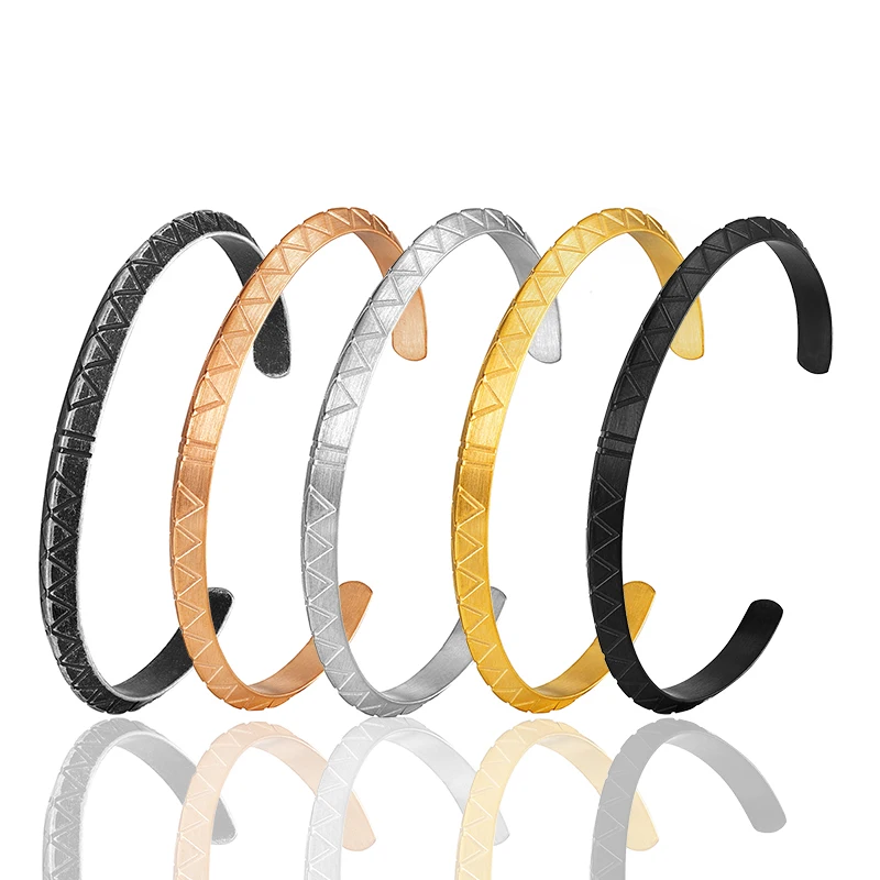 Male Popular retro fashion bangle on hand Nordic Swedishism triangle pattern single product couple bracelet for women men‘s gift