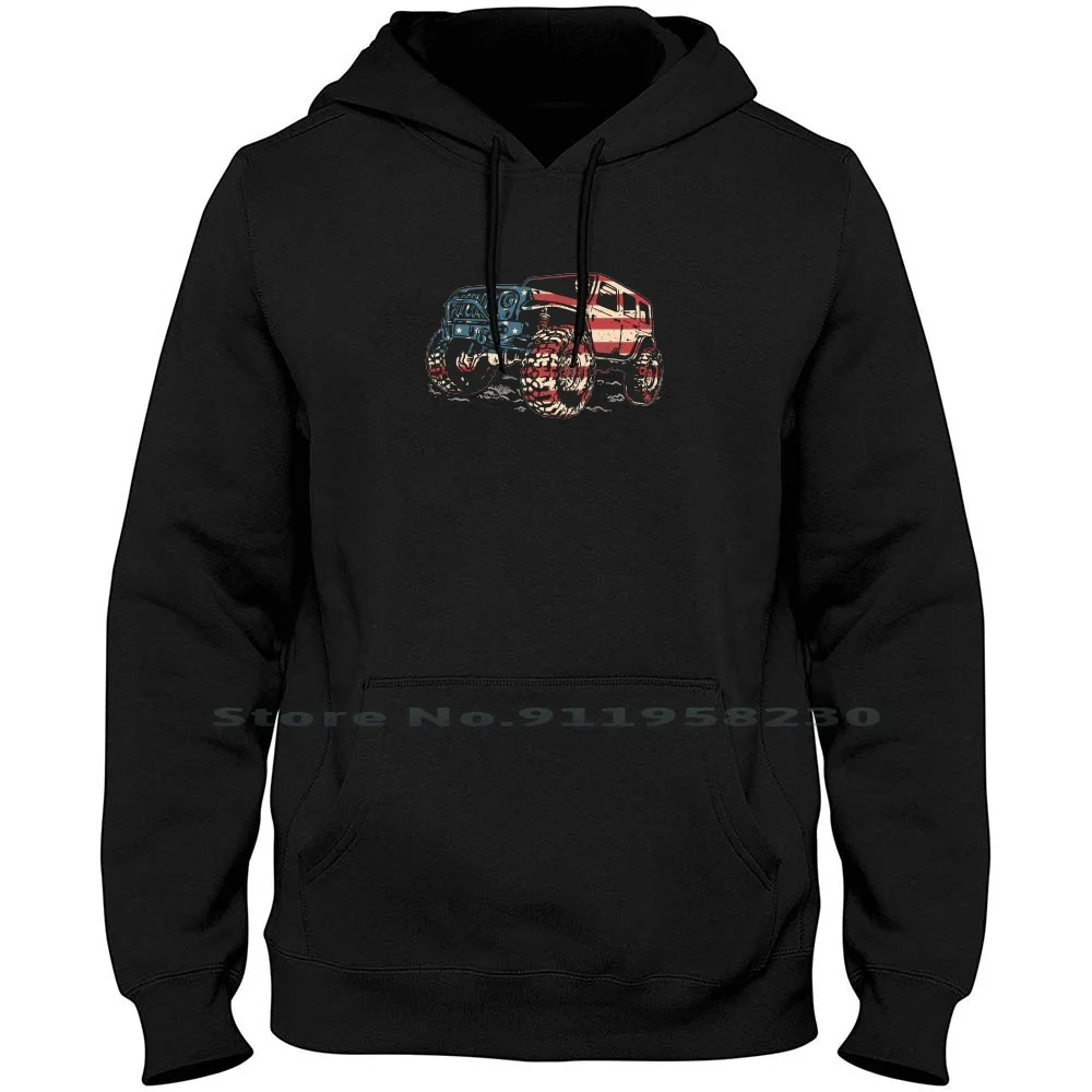 Off Road American Usa Flag | 4x4 Mudding Hoodie Sweater Cotton American Racing Nation Lovers Lover Dirt Trip Road Over Eric Flag