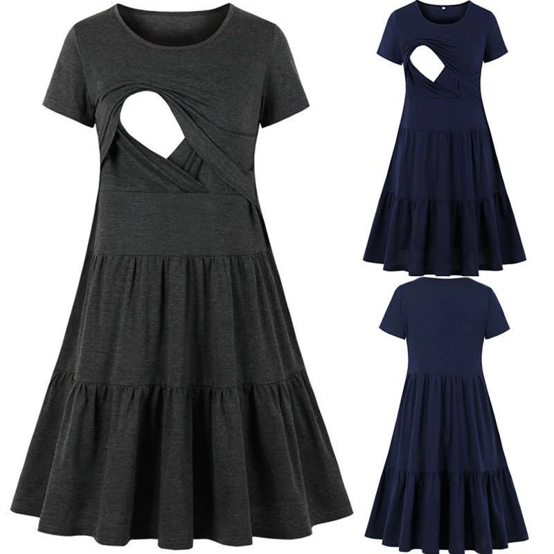 2021 New Women's Pregnancy Sleeveless Nursing Pleat Dress Maternity Dress Breastfeeding Clothes Knee Length Pregnancy Dresses