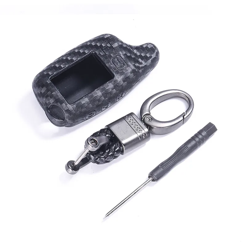 Carbon Fiber Silicone car key case for Tomahawk TW9010 TW9020 TW9030 TW4000 Lcd two way car remote controller