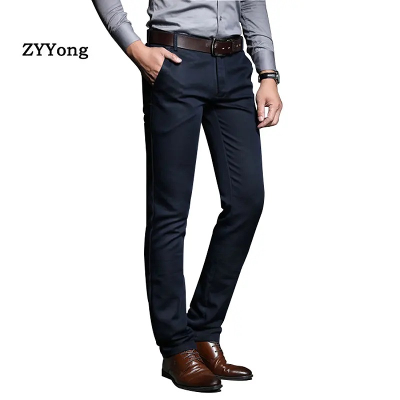 Spring and Autumn New Men's Slim Casual Pants Office Fashion Business Stretch Trousers Male Brand Pant Large Size Black Blue