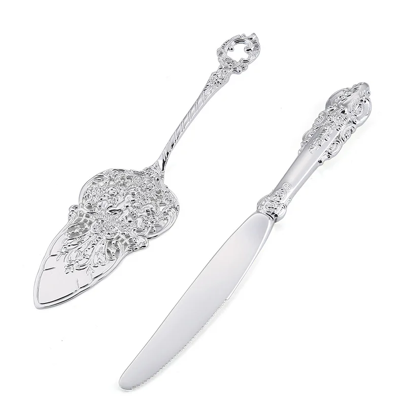 Cake Knife Dinner Knife Long Handle Shovel Royal Cake Server Long Handle Embossment Effect Pizza Dessert Dinnerware kitchen Tool