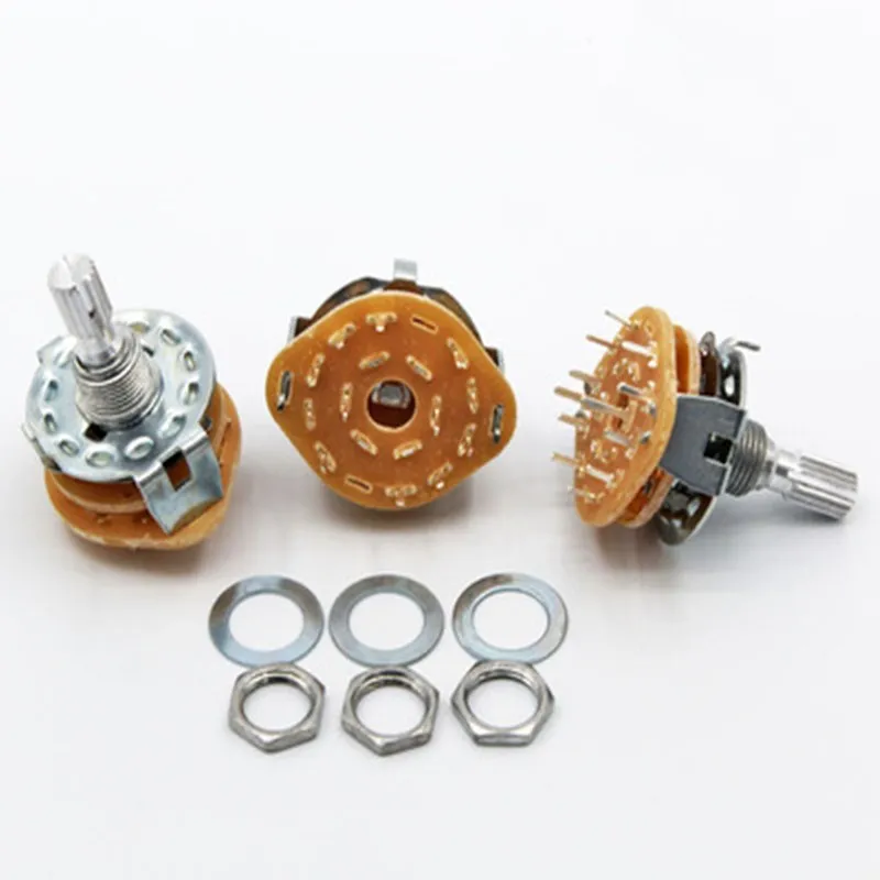 1pcs RS25 6mm Knurl Shaft Panel Mount 1P11T 1P12T 2P3T 2P4T 2P5T 2P6T Rotary Band Switch Selector