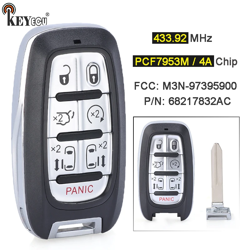 

KEYECU 433MHz 4A/ PCF7953M Chip M3N-97395900 Smart Remote Key Fob for Chyrsler Voyager Pacifica 2017 2018 2019 2020 2021 2022