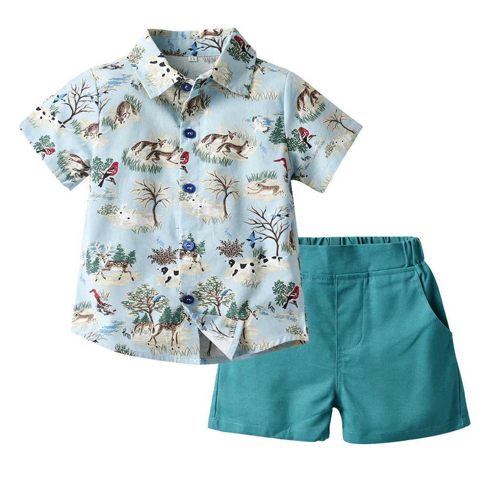 

Top and Top Kids Clothes Set Little Boys Casual 2Pcs Outfits Animal Design Shirt+Short Pants Childrens Hawaiian Style Costume