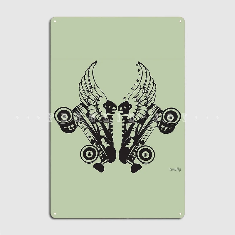 Roller Derby Skates With Wings Metal Sign Cinema Garage Living Room Plaques Custom Tin Sign Poster