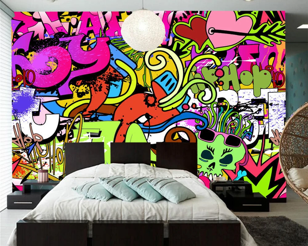 Papel de parede Arte da parede de graffiti abstract wallpaper,living room sofa tv wall bedroom wall papers home decor bar mural