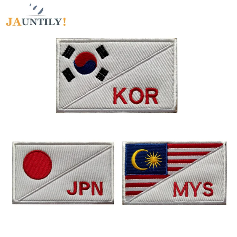 9*5.5cm JPN KOR MYS National Flag Embroidery Patch Pack Stickers Patches Brazil Korea Japan Flag Emblem Embroidery Badges