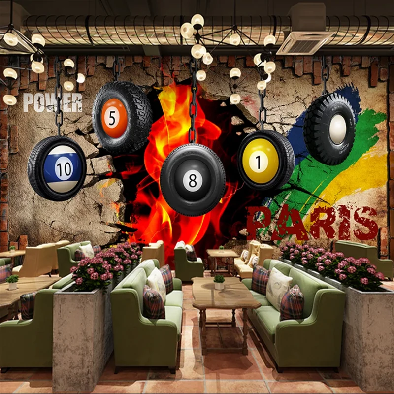 Beibehang papel tapiz personalizado, mural 3d, imagen de billar, Fondo de pared de neumático, póster de salón de billar, pintura decorativa