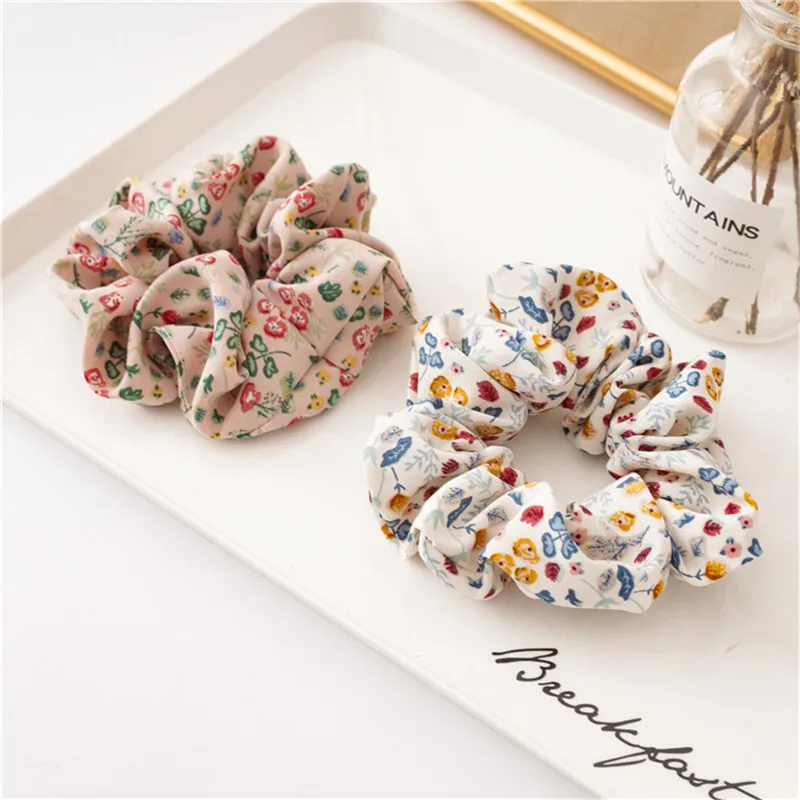 Ruoshui Woman Printed Floral Hair Ties Flower Scrunchies Vintage Elastic Hairband Hair Rope Hair Accessories Headwear Hair Gum