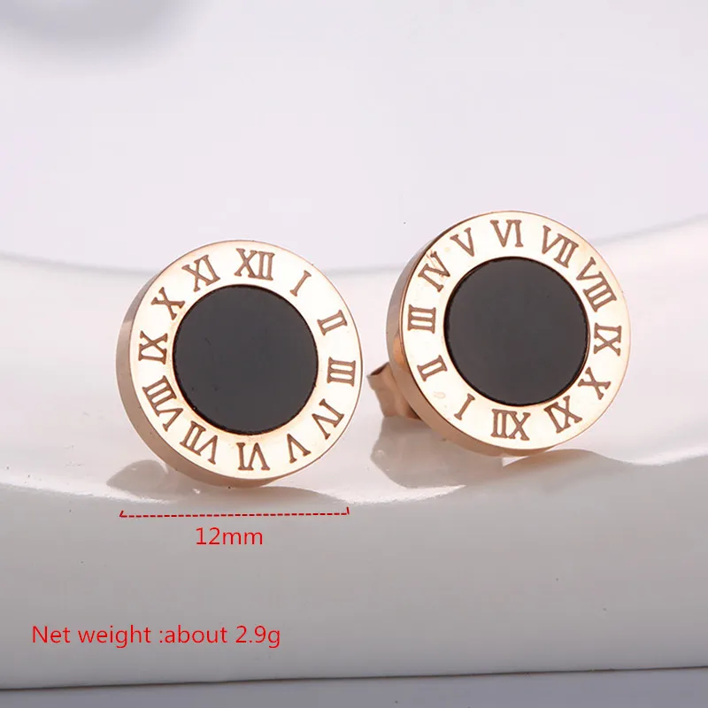 Buyee 925 Sterling Silver Rose Gold Stud Earring Round Roman Numerals Simple Earring for Woman Man Punk Fine Jewelry Earring