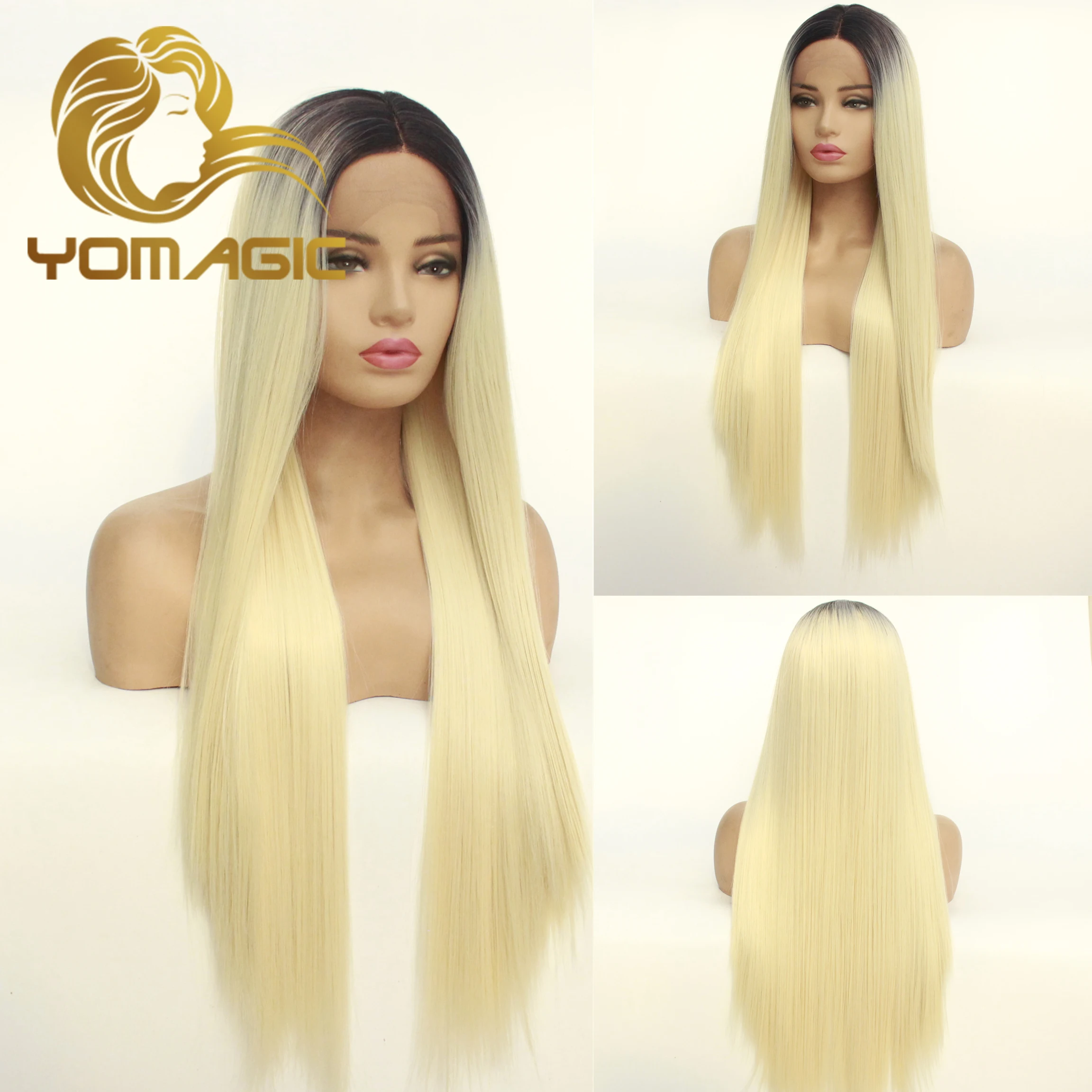 

Yomagic Ombre Honey Blonde Synthetic 13X3 Lace Front Wigs With Baby Hair Straight Pre Plucked Heat Resistant Lace Wigs For Women