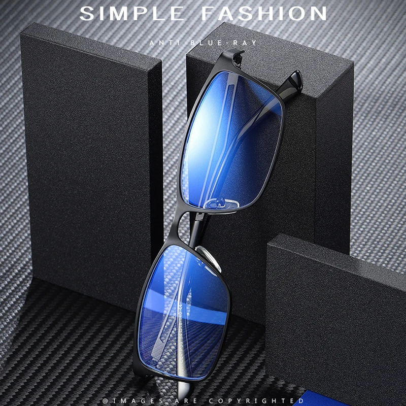 MIZHO Metal Frame Anti-Blue Glasses Men Business Retro Blocking Glare Computer Glasses Optical Frames Filtering Protect